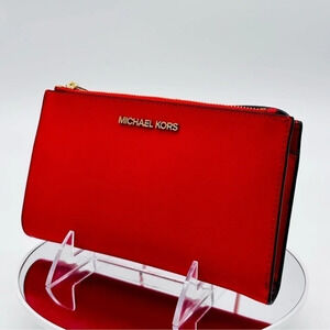 Michael Kors Large Double Zip Wallet Wristlet
Red/Gold